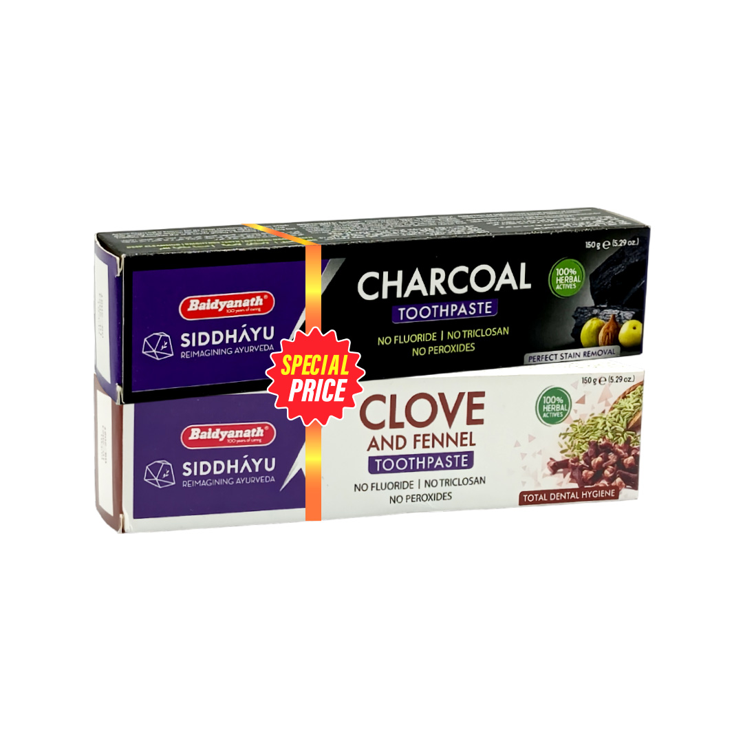 SIDDHAYU TOOTHPASTE CHARCOAL CLOVE FENNEL 150G TWIN PACK SPL PRICE