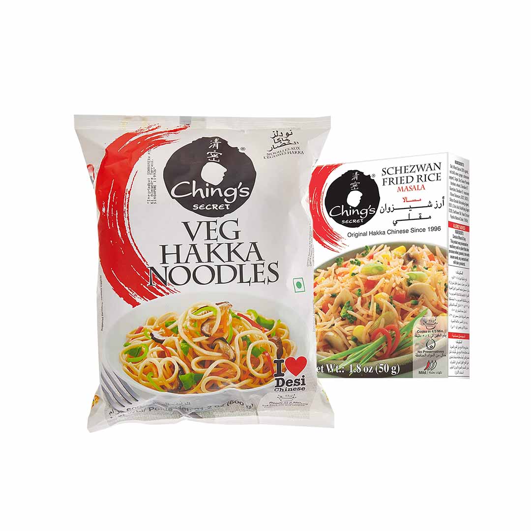 CHING`S JUST SOAK VEG HAKKA NOODLES 560G+ MASALA 50GM ASSORTED