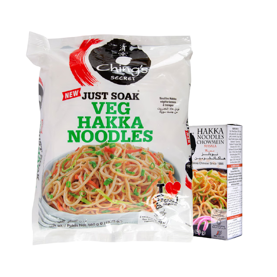 CHING'S JUST SOAK VEG HAKKA NOODLES 560G+ MASALA 50GM ASSORTED