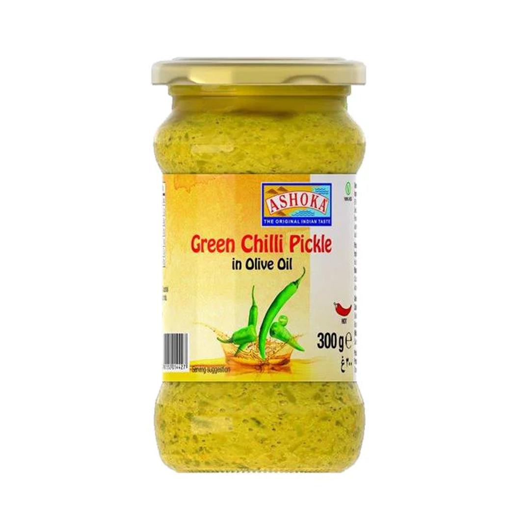 ASHOKA GREEN CHILLI PICKLE IN VIRGIN OLIVE OIL 300GM