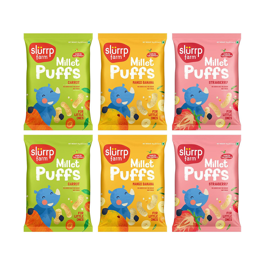 SLURRP FARMS TEETHING PUFF COMBO WITH STRAWBERRY, MANGO BANANA, CARROT 90 GM