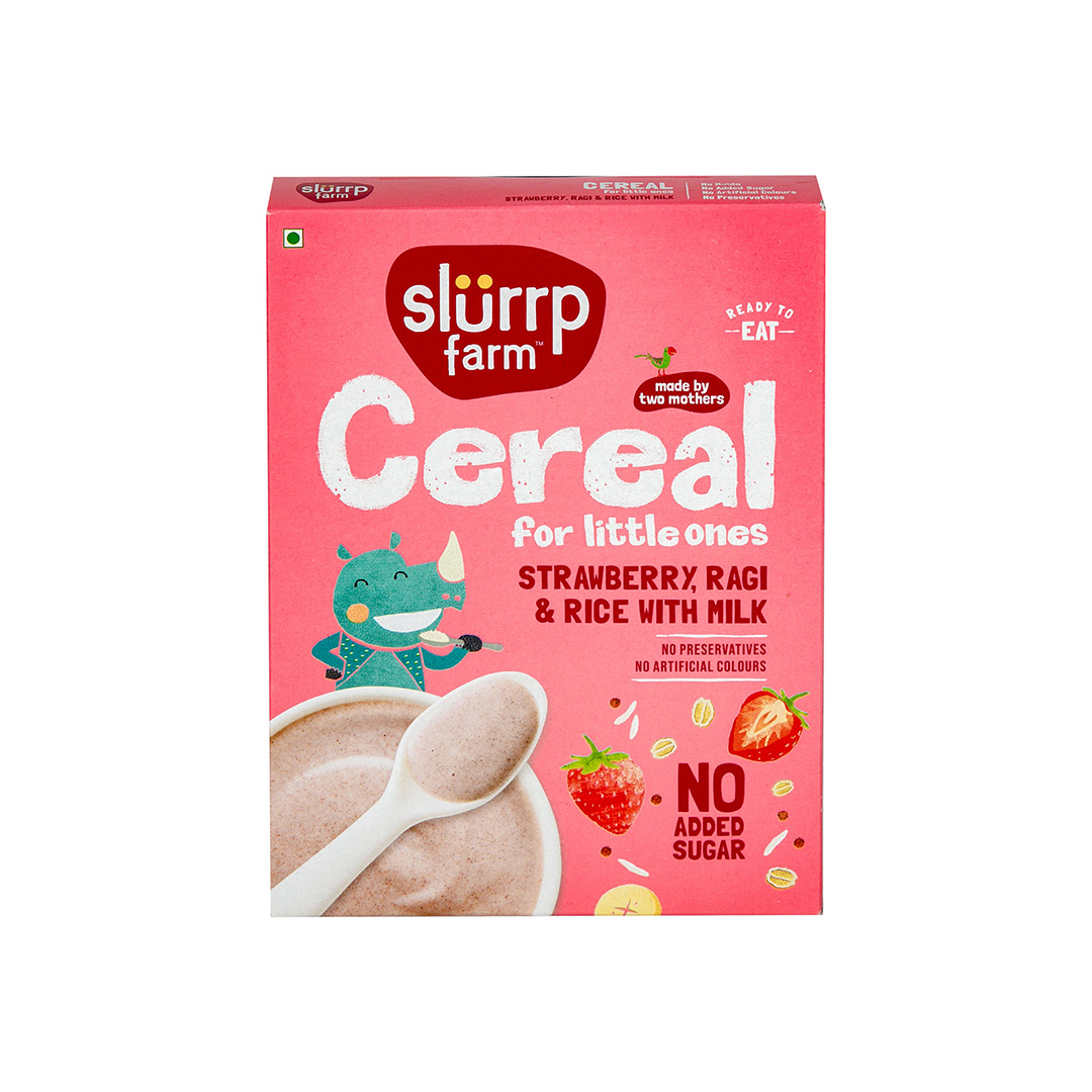 SLURRP FARMS CEREAL RAGI RICE & STRAWBERRY WITH MILK 200GM